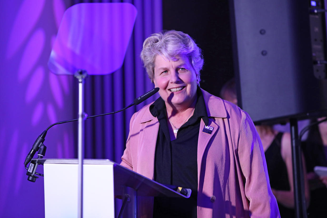 Sandi Toksvig accepting the award for for 'Broadcaster of the Year' at the Diva Awards 2019. (Photo by John Phillips/Getty Images)