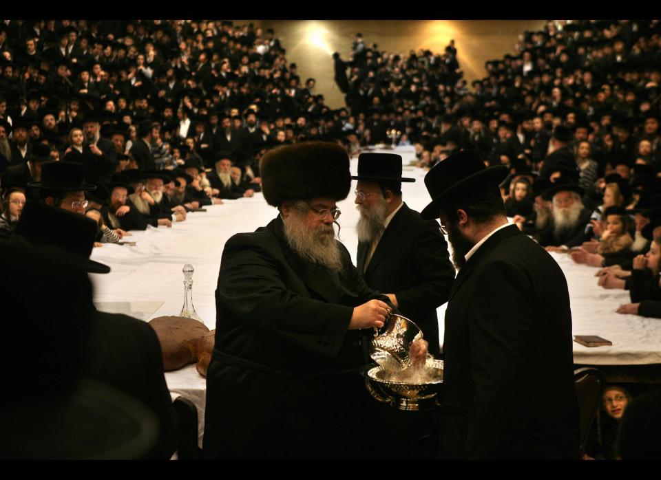 The ultra-Orthodox rabbi of the Belz Hasidim washes his hands before the start of the celebration of the Jewish feast of Tu B'Shevat or Tree New Year in Jerusalem.