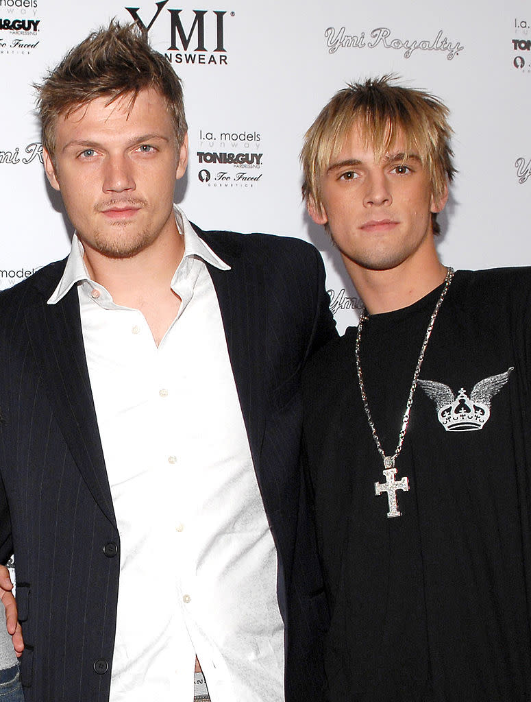 Nick Carter poses with brother Aaron Carter in October 2006. (Photo: John Sciulli/WireImage for YMI JEANSWEAR INTERNATIONAL)