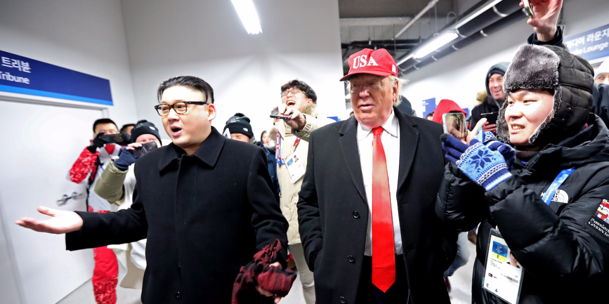 A Kim Jong-un and Donald Trump impersonator were kicked out of Friday’s Olympics Opening Ceremony in PyeongChang. (Getty)