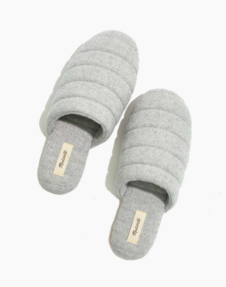 6) Chambray Quilted Scuff Slippers