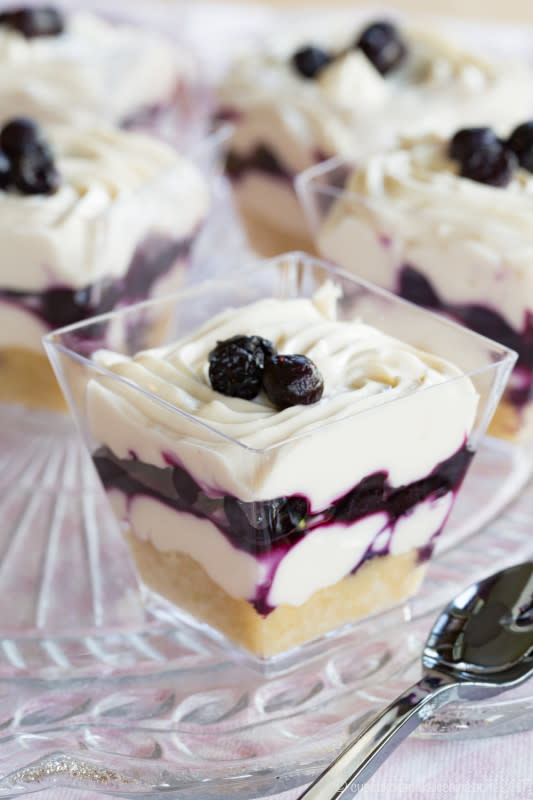 <p>Cupcakes & Kale Chips</p><p>The perfect little party dessert that's lightened up but still yummy.</p><p><strong>Get the recipe: <a href="http://cupcakesandkalechips.com/blueberry-maple-mini-cheesecake-parfaits/" rel="nofollow noopener" target="_blank" data-ylk="slk:Blueberry Maple Mini Cheesecake Parfaits;elm:context_link;itc:0;sec:content-canvas" class="link ">Blueberry Maple Mini Cheesecake Parfaits</a></strong></p>
