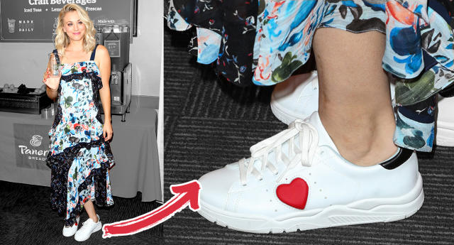 Kaley Cuoco sneakers with fancy dresses