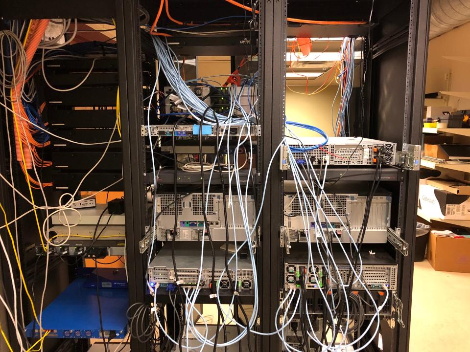 The room which powers the technology for Utica Middle School is a conglomeration of wires.