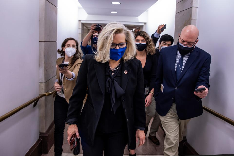 Rep. Liz Cheney heads to the House floor to vote at the U.S. CapitolGetty Images