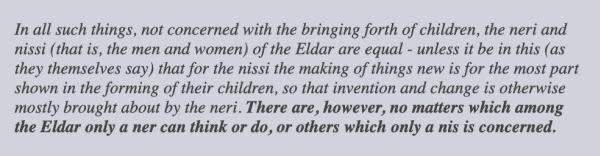 Cita de Tolkien sobre la igualdad de la sociedad élfica (Fuente: Twitter)