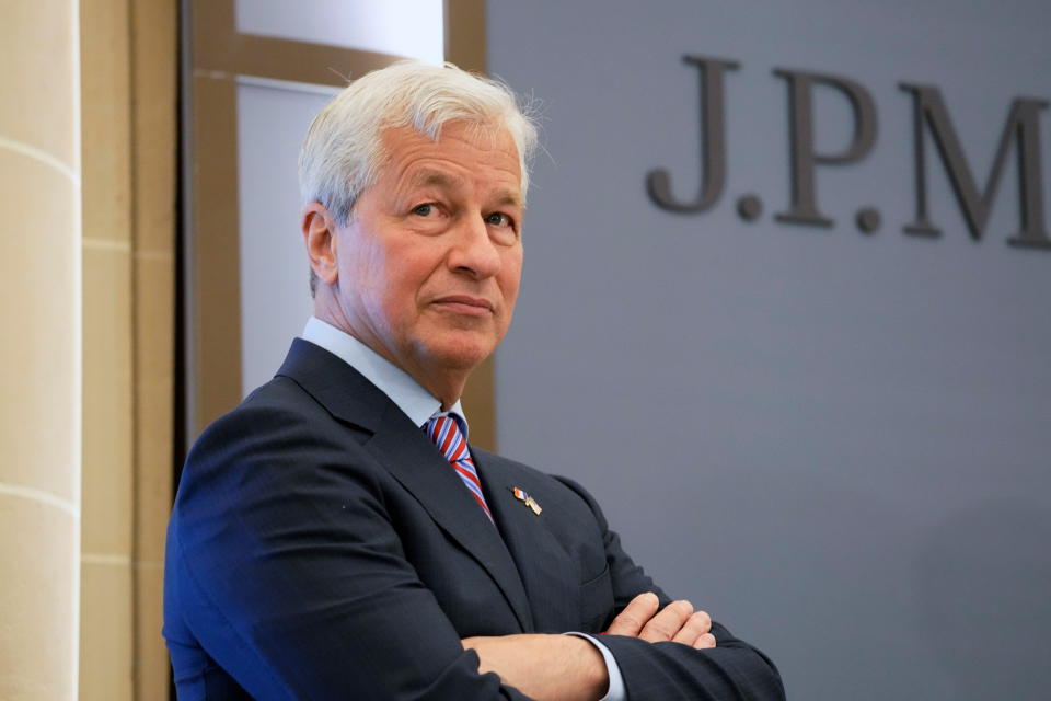 JP Morgan CEO Jamie Dimon looks on during the inauguration the new French headquarters of JP Morgan bank in Paris, France June 29, 2021.  Michel Euler/Pool via REUTERS