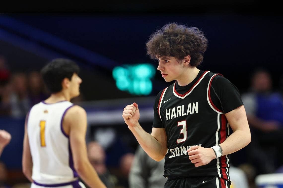 Harlan County’s Maddox Huff (3) totaled 74 points across four games in leading the Black Bears to the state championship game. Silas Walker/swalker@herald-leader.com