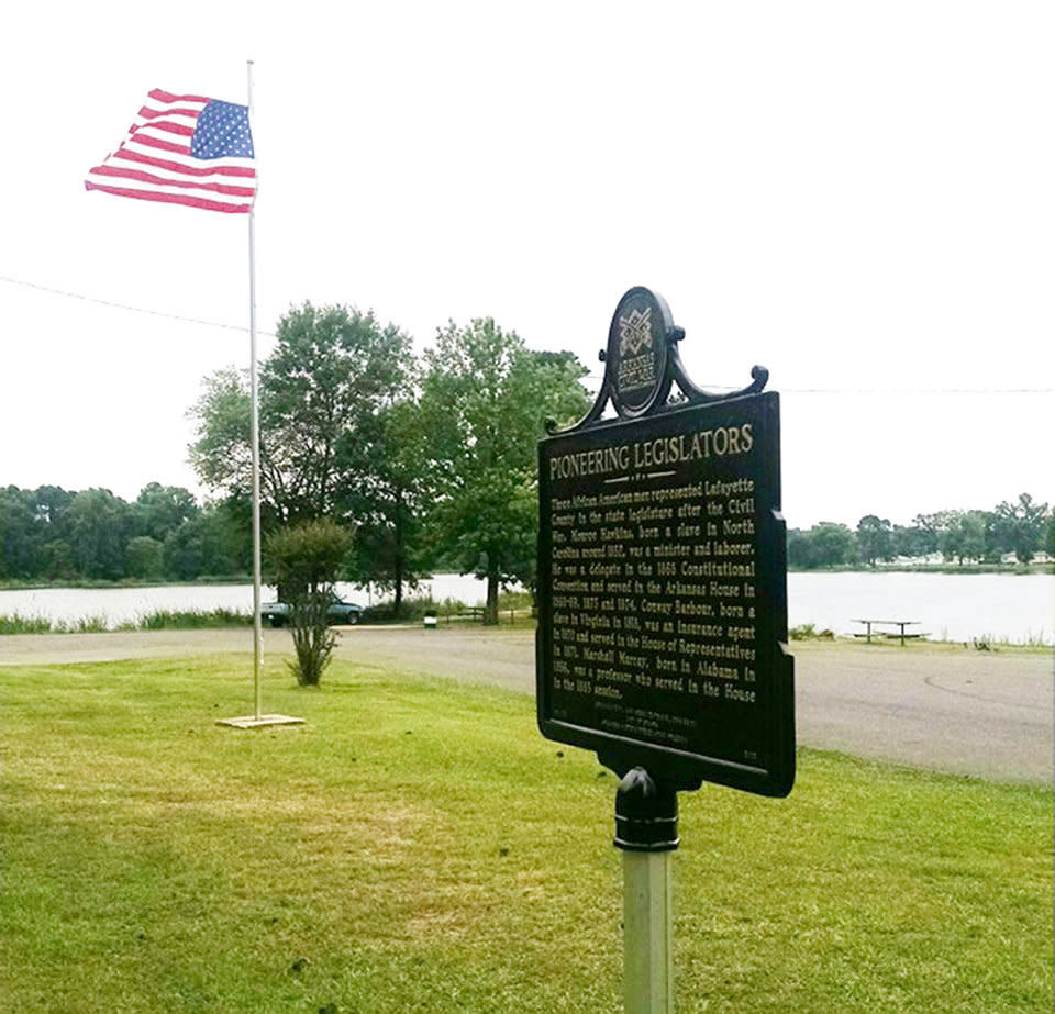 This bronze marker that recognized the lives of three African American legislators was stolen from&nbsp;a park in Stamps, Arkansas, last month, police said. (Photo: Sparks Arkansas)