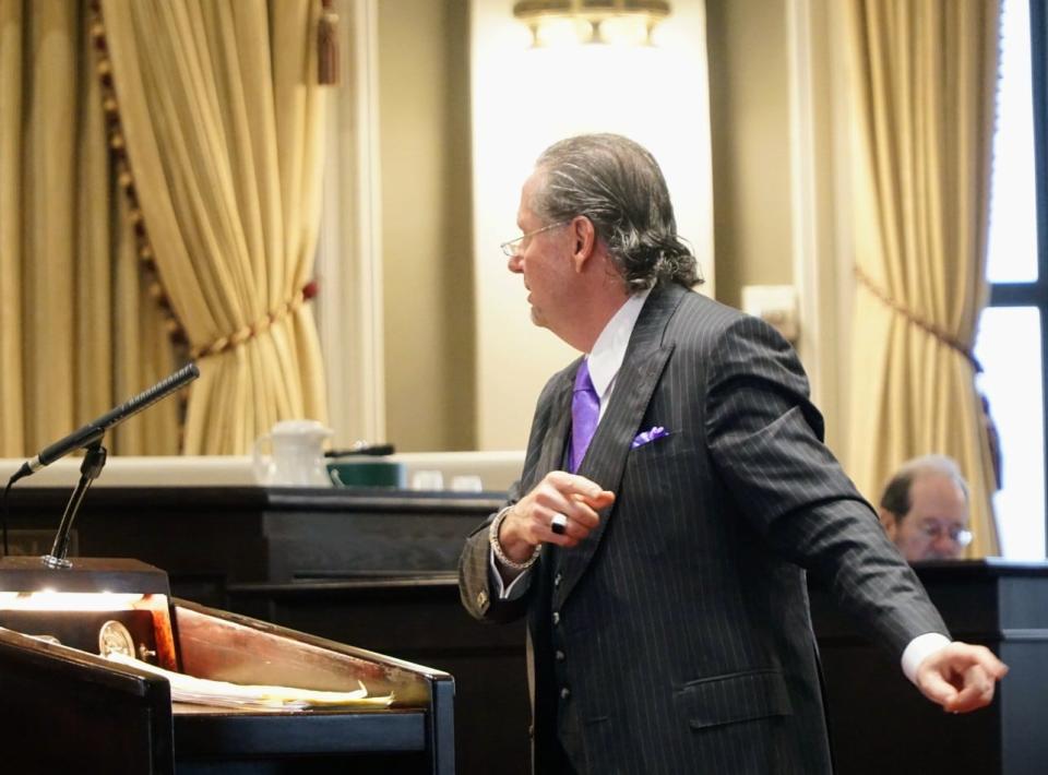 Attorney Jim Gibson argues that Ochsner employees who don't want a COVID-19 vaccine can find work elsewhere during a hearing of the Louisiana Supreme Court on Tuesday, Dec. 7, 2021.