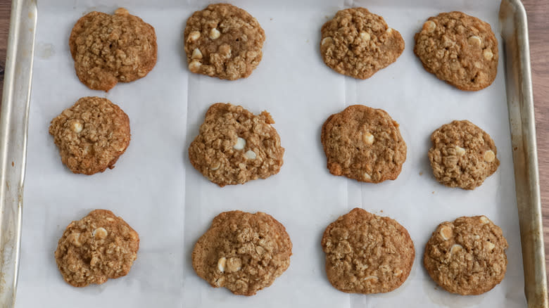 pear oatmeal cookies on tray