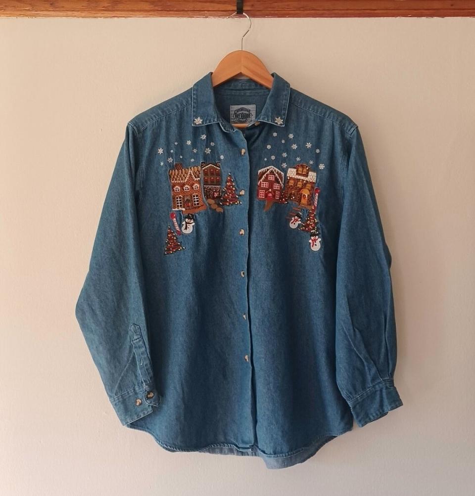 A denim shirt with Xmas embroidery