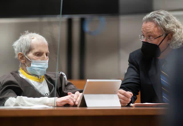 <p>MYUNG J. CHUN/POOL/AFP/Getty</p> Robert Durst is seen seated next to defense attorney David Chesnoff during his sentencing hearing at the Airport Courthouse in Los Angeles on October 14, 2021.