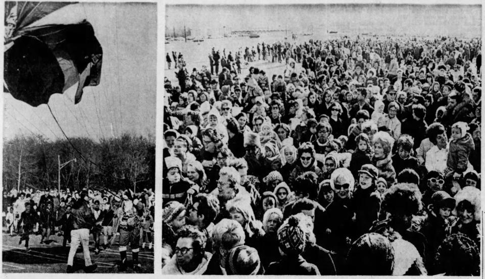 Santa parachutes into the Monmouth Shopping Center parking lot on Nov. 28, 1969. Picture is from the Nov. 29, 1969 edition of the Asbury Park Press.