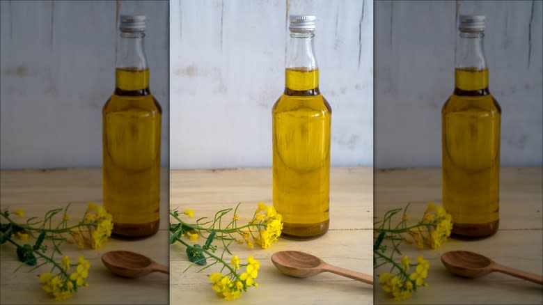 bottle of cold-pressed canola oil 