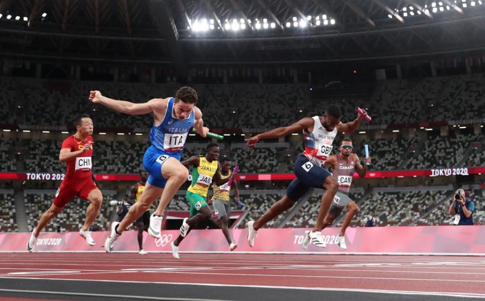 Nethaneel Mitchell-Blake of GB is beaten at the line (Getty Images)