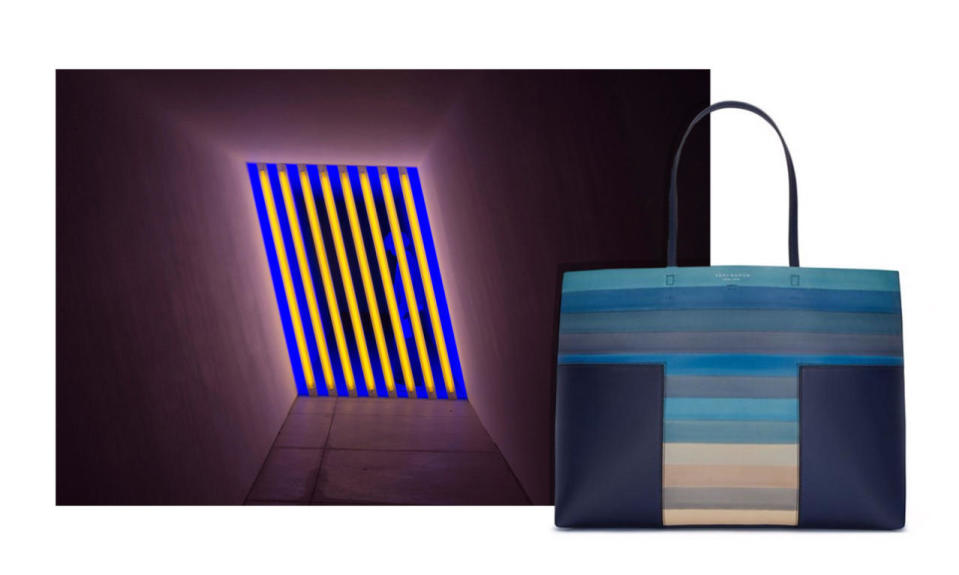 This beautiful blue gradient tote by Tory Burch is like a more soothing version of Dan Flavin’s striking fluorescent light installations. 
