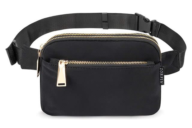 Gold Chain Reaction Fanny Pack Crossbody Sling Bag Black 