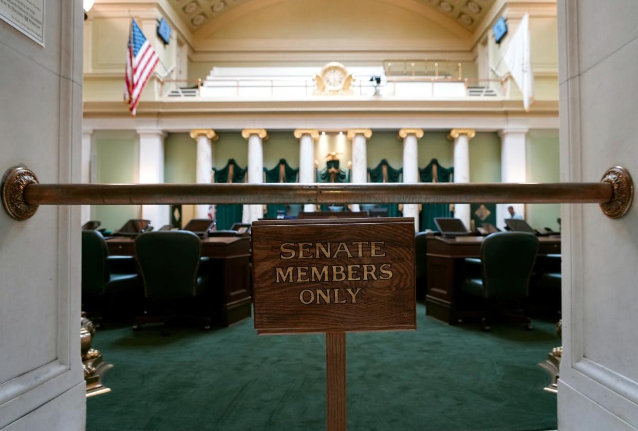 The Senate chambers at the Rhode Island State House. Lawmakers will get back to business on Tuesday.