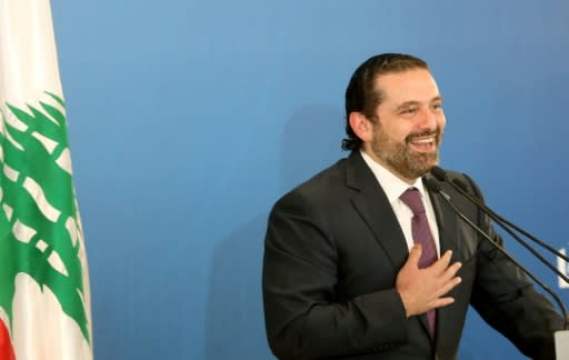 Lebanese Prime Minister Saad Hariri addresses journalists during a press conference in Beirut on May 7, 2018
