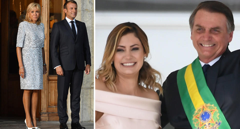 Fresh president Emmanuel and wife Brigitte Macron with Brazilian president Jair Bolsonaro and his wife Michelle.