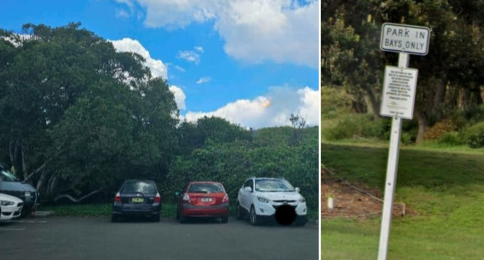 Left image of the car park confusing locals. Right image of the parking sign one local found on google maps at the entrance of the car park.
