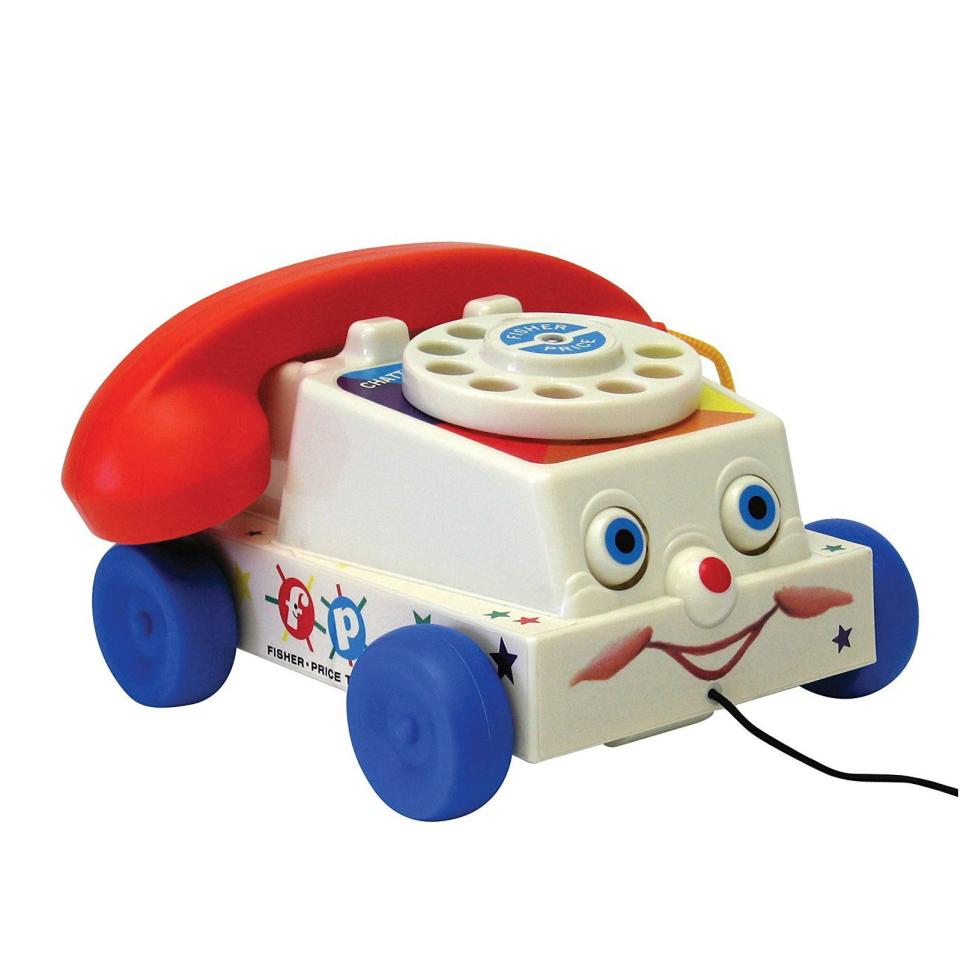<p><strong>Fisher-Price </strong></p><p>amazon.com</p><p><strong>$11.99</strong></p><p><a href="https://www.amazon.com/dp/B001W03MBQ?tag=syn-yahoo-20&ascsubtag=%5Bartid%7C10055.g.4695%5Bsrc%7Cyahoo-us" rel="nofollow noopener" target="_blank" data-ylk="slk:Shop Now;elm:context_link;itc:0;sec:content-canvas" class="link ">Shop Now</a></p><p>Steer him away from the cell phone and show him the kind of phone you played with as a child. The <strong>spinning rotary dial</strong> gives him the freedom to have any conversation he imagines. <br></p>