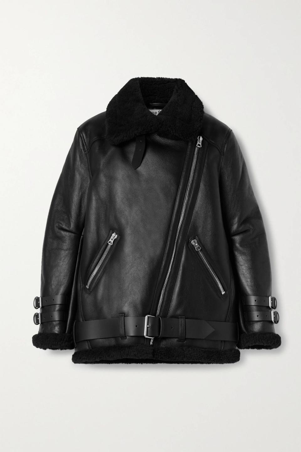 4) Leather-Trimmed Shearling Jacket