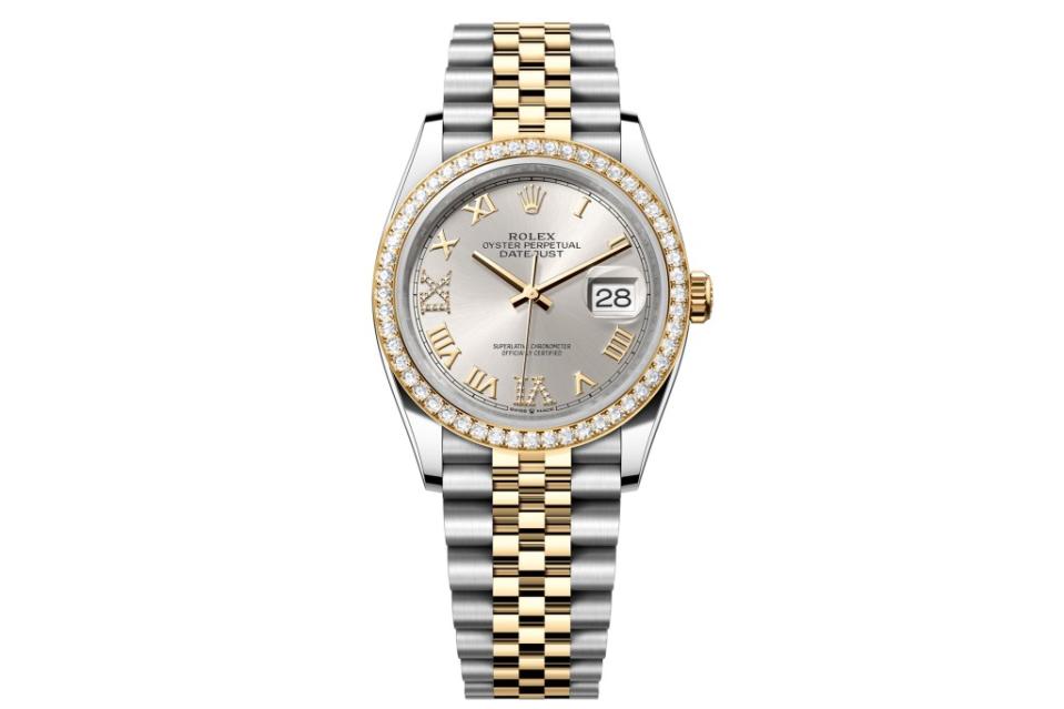 <a href="https://www.rolex.com/en-us/watches/datejust/m126283rbr-0017" rel="nofollow noopener" target="_blank" data-ylk="slk:Datejust 36 watch in Oystersteel and yellow gold with diamonds;elm:context_link;itc:0;sec:content-canvas" class="link ">Datejust 36 watch in Oystersteel and yellow gold with diamonds</a>, $21,950 at Rolex