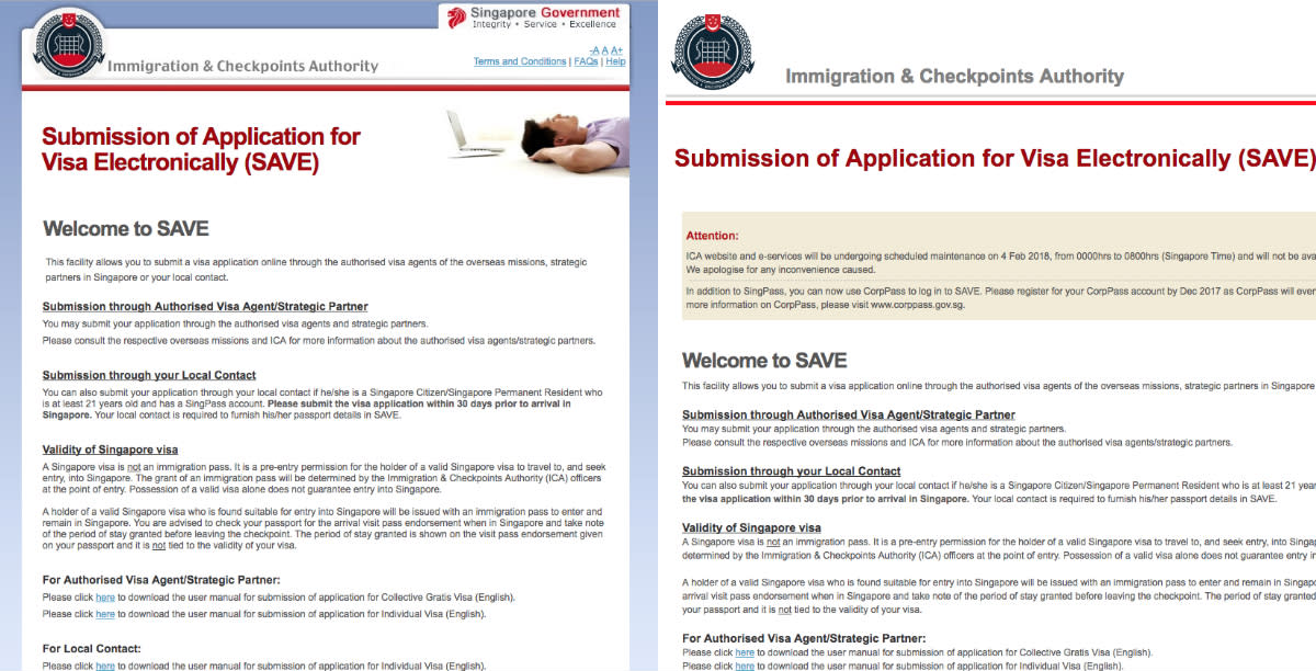 Screencaps of the fake (left) and real ICA websites.