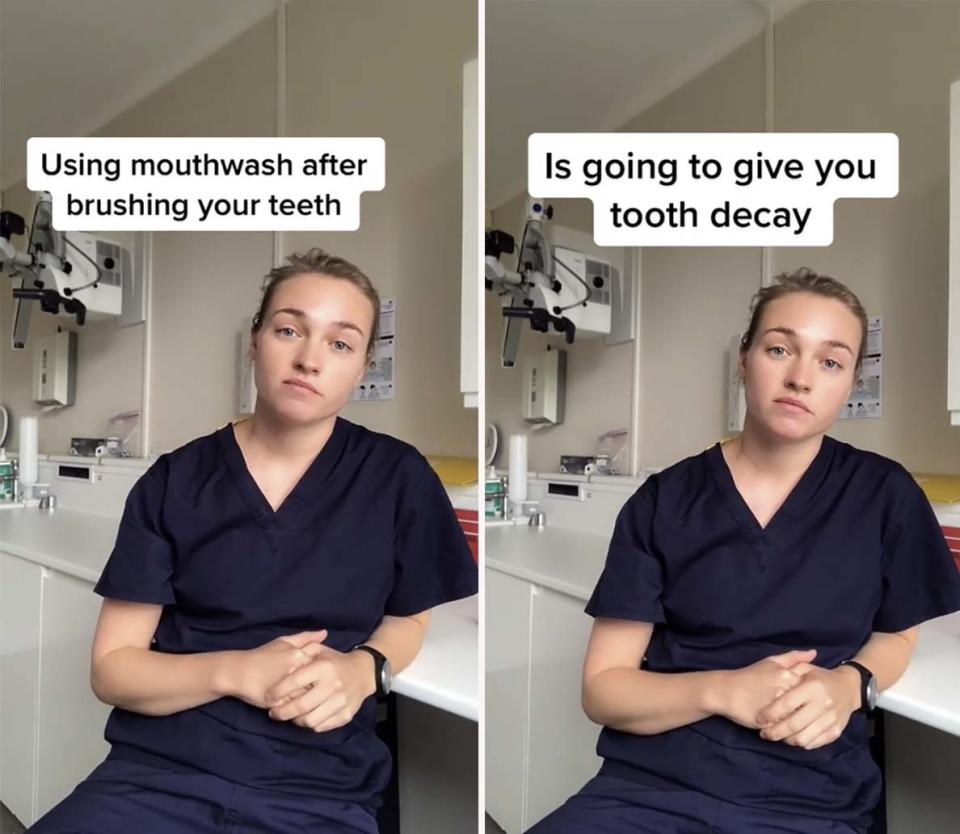 A dentist has taken to TikTok to share a common dental hygiene mistake that many of us are making when we brush our teeth. Photo: TikTok/@annapetersondental