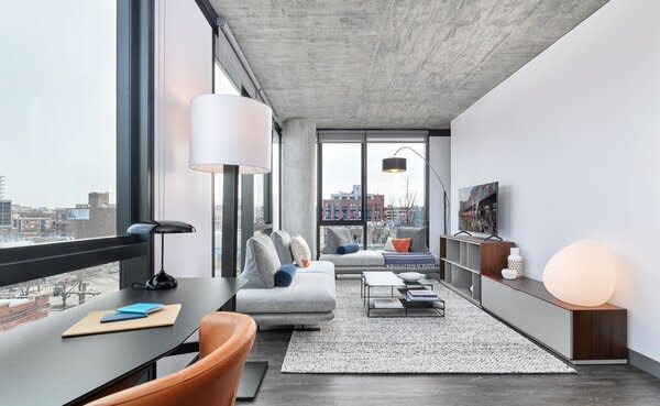 For Chicago’s new Fulbrix Fulton Market apartments, the Prado sofa uses a modular design and low, tufted, weighted cushions to create artful arrangements that can suit almost every space. 