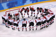 <p>Team Japan huddle before their game against Team Switzerland during the Women’s Ice Hockey Preliminary Round – Group B game on day three of the PyeongChang 2018 Winter Olympic Games at Kwandong Hockey Centre on February 12, 2018 in Gangneung, South Korea. (Photo by Jamie Squire/Getty Images) </p>