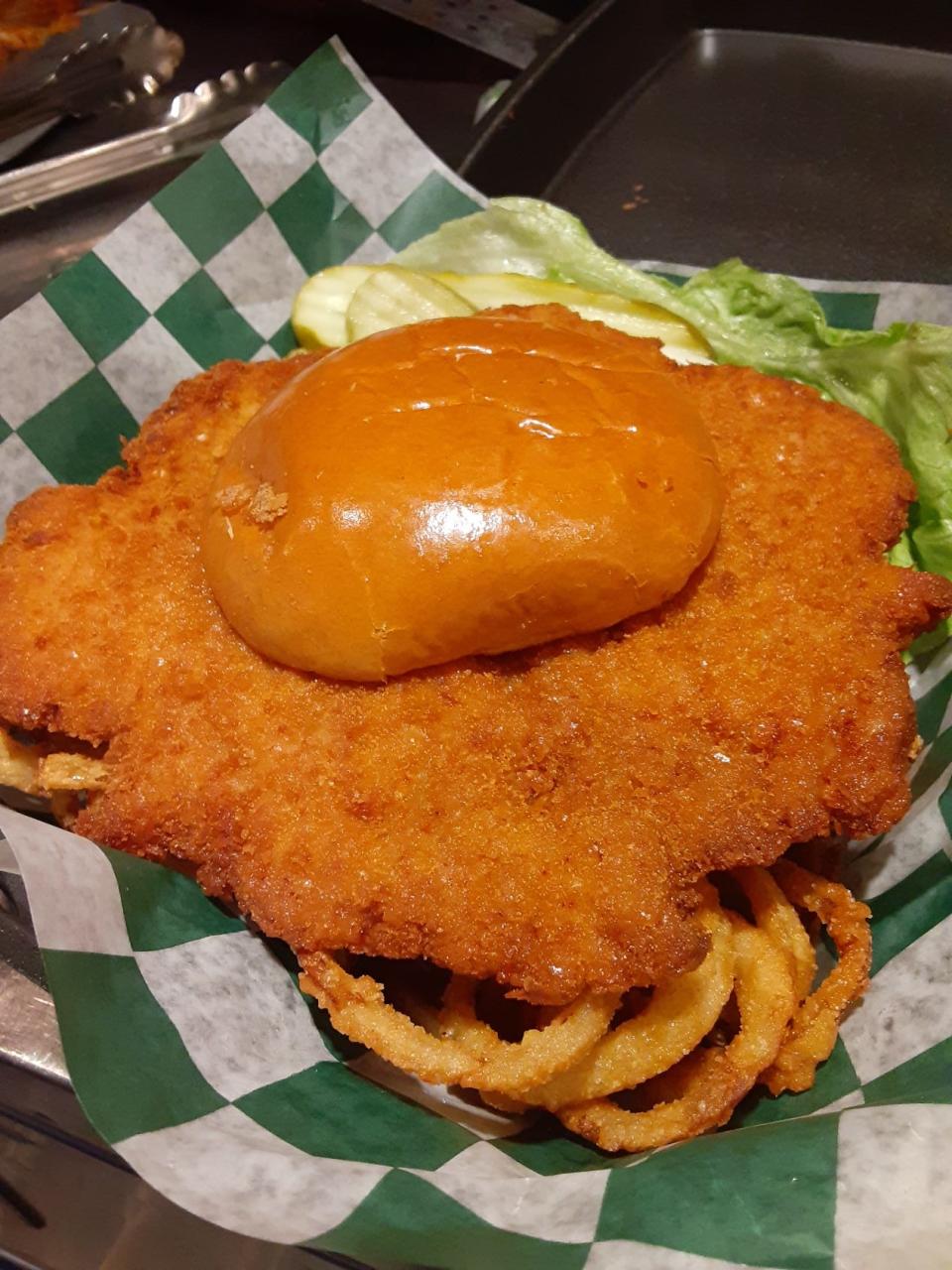 Breaded pork tenderloin in Tyler & Downing’s Eatery in Anamosa.