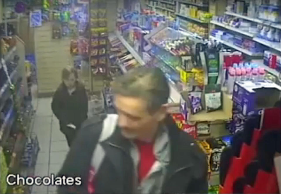 CCTV footage issued by West Midlands Police showing William Billingham and his daughter Mylee visiting a Costcutter store about two hours before she suffered a fatal stab wound. (PA Images)