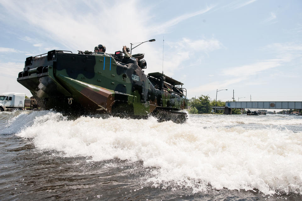 Marines return to a launch point in Port Arthur, Texas, near the Louisiana border. (Photo: Joseph Rushmore for HuffPost)