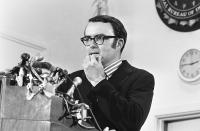 <p>Acting FBI Director William Ruckelshaus tells a Washington news conference that the missing wiretap file in the Daniel Ellsberg-Pentagon papers case has been found in a safe at the White House office of former presidential aide John Ehrlichman, May 15, 1973. (Photo: Charles Gorry/AP) </p>