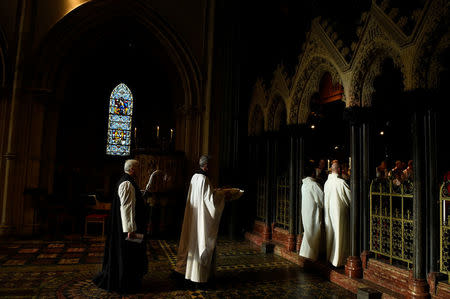 The 800-year-old heart of the patron Saint of Dublin Laurence O'Toole is carried during a ceremony to celebrate its return to Christ Church Cathedral after it was stolen six years ago, in Dublin, Ireland April 26, 2018. REUTERS/Clodagh Kilcoyne