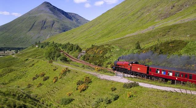 A family of six, including four young children, were rescued in the Scottish Highlands by the Harry Potter steam train. Source: Getty Images