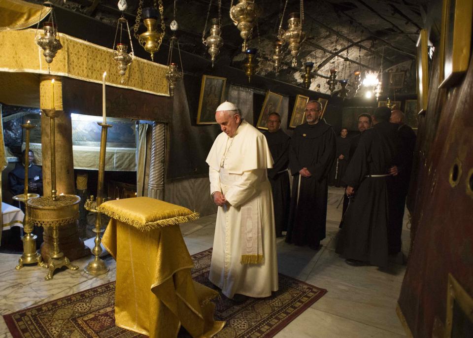 Pope Francis visits the Church of the Nativity in Bethlehem