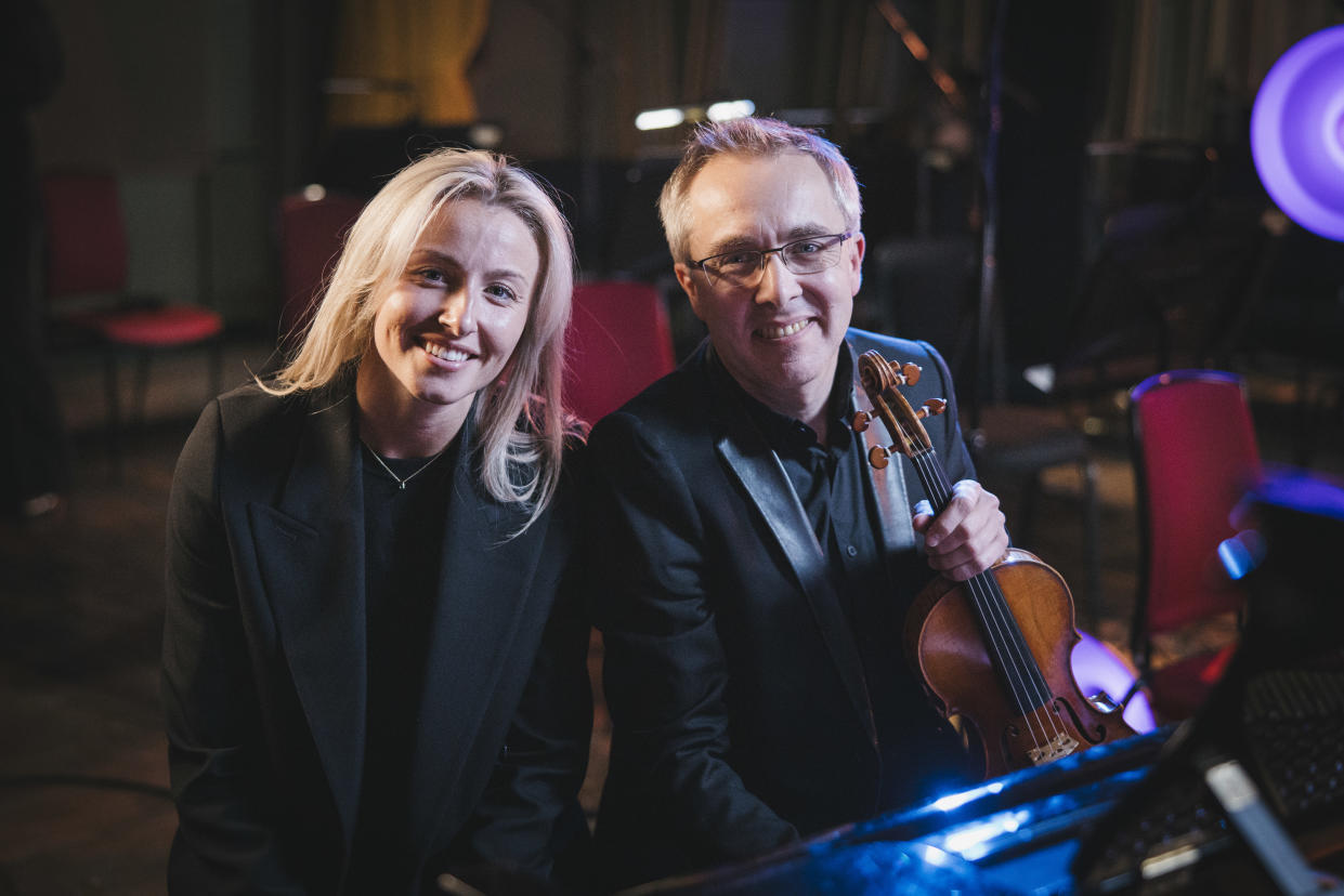 Leah Williamson and associate leader of the BBC Concert Orchestra Charles Mutter (Hamish Jordan/BBC/PA)