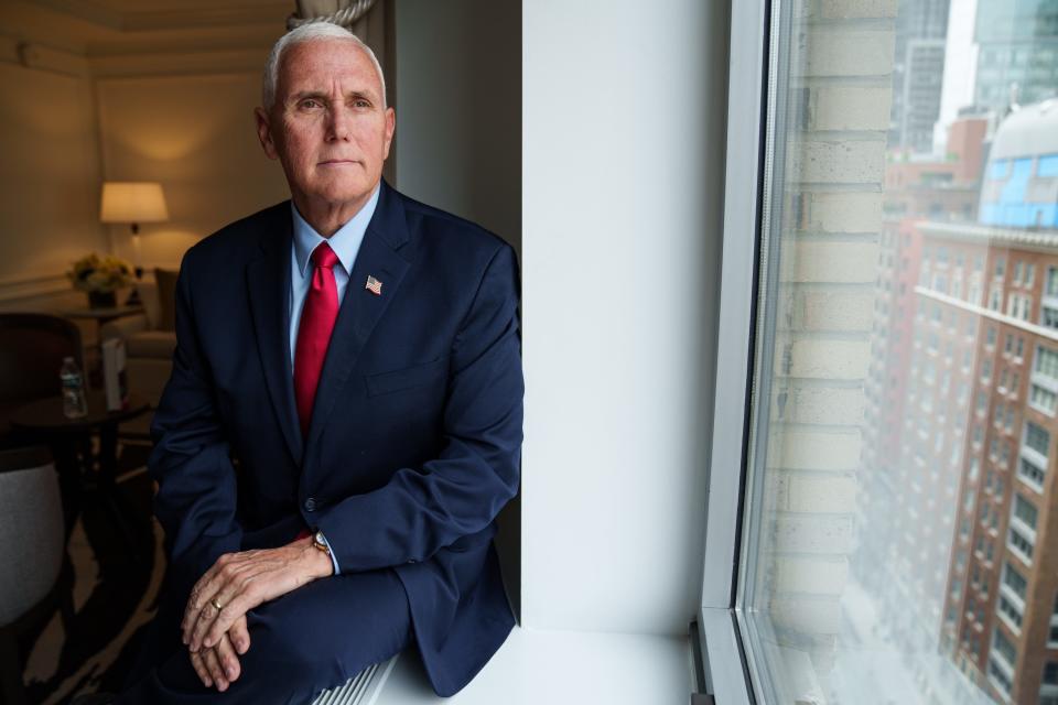 Former Vice President Mike Pence poses for a portrait during an interview. Pence released a new autobiography "So Help Me God" that chronicles his life, including his time in the Trump administration.