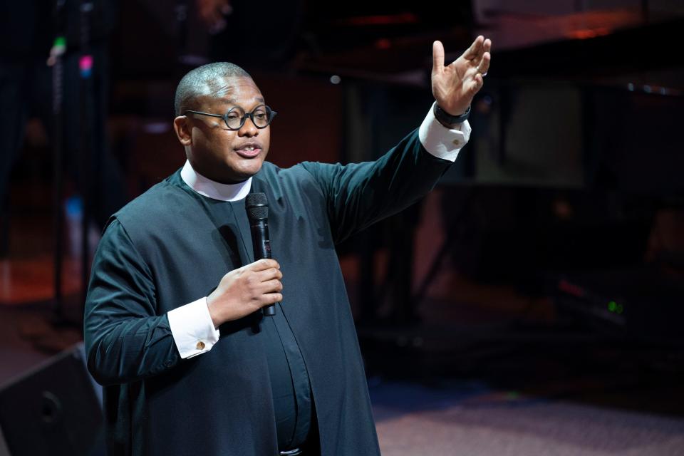 Pastor J. Lawrence Turner delivers his sermon "What Did I Do" during a worship service at Mississippi Blvd. Christian Church Sunday, Jan. 29, 2023 in Memphis, Tenn. The church will hold the Tyre Nichols funeral service at the church on Wednesday. 