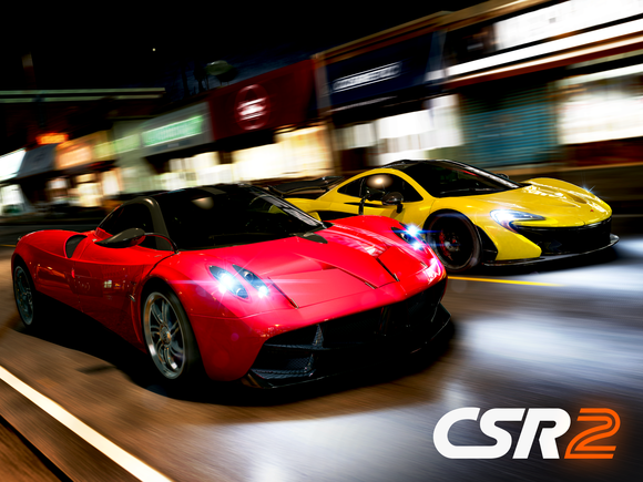 Two cars racing from Zynga's game CSR Racing 2.