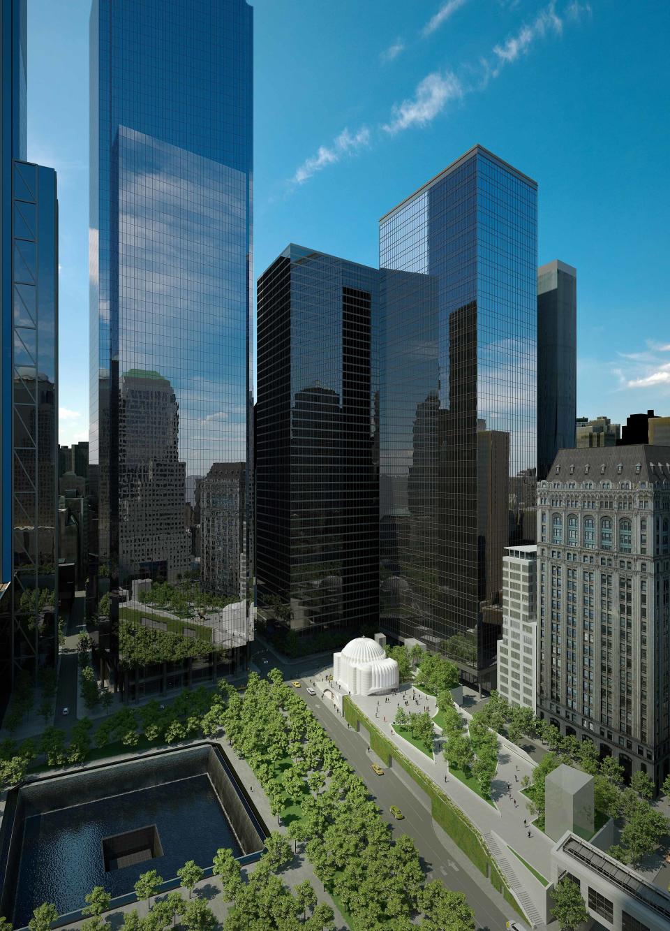 A rendering of the church as it sits at the base of the 9/11 memorial.