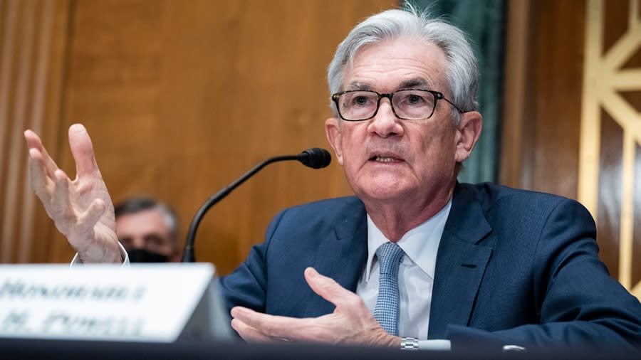 Federal Reserve Chairman <span class="caas-xray-inline-tooltip"><span class="caas-xray-inline caas-xray-entity caas-xray-pill rapid-nonanchor-lt" data-entity-id="Jerome_Powell" data-ylk="cid:Jerome_Powell;pos:1;elmt:wiki;sec:pill-inline-entity;elm:pill-inline-text;itc:1;cat:OfficeHolder;" tabindex="0" aria-haspopup="dialog"><a href="https://search.yahoo.com/search?p=Jerome%20Powell" data-i13n="cid:Jerome_Powell;pos:1;elmt:wiki;sec:pill-inline-entity;elm:pill-inline-text;itc:1;cat:OfficeHolder;" tabindex="-1" data-ylk="slk:Jerome Powell;cid:Jerome_Powell;pos:1;elmt:wiki;sec:pill-inline-entity;elm:pill-inline-text;itc:1;cat:OfficeHolder;" class="link ">Jerome Powell</a></span></span> testifies during a Senate Banking Committee hearing, Thursday, March 3, 2022 on Capitol Hill in Washington. (Tom Williams, Pool via AP)