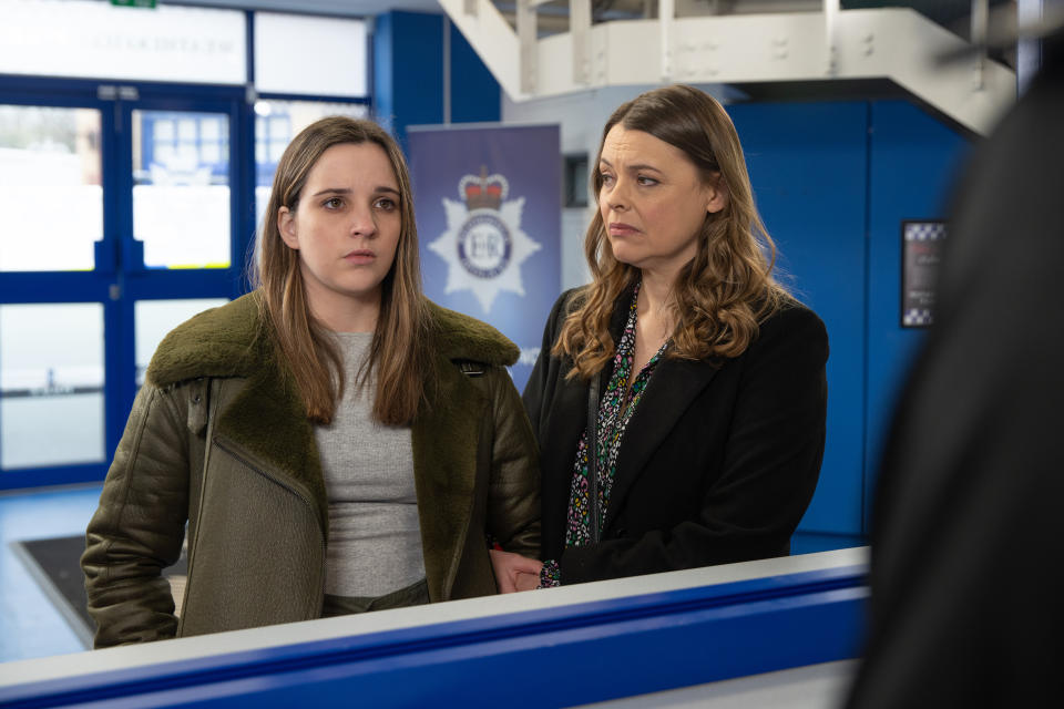 FROM ITV

STRICT EMBARGO -  No Use Before Tuesday 21st March 2023

Coronation Street - Ep 1091415

Wednesday 29th March 2023

With Tracy McDonald [KATE FORD] for support, Amy Barlow [ELLE MULVANEY] enters the police station and says she wants to report a rape. Will Aaron be arrested? 

Picture contact - David.crook@itv.com

Photographer - Danielle Baguley

This photograph is (C) ITV and can only be reproduced for editorial purposes directly in connection with the programme or event mentioned above, or ITV plc. This photograph must not be manipulated [excluding basic cropping] in a manner which alters the visual appearance of the person photographed deemed detrimental or inappropriate by ITV plc Picture Desk. This photograph must not be syndicated to any other company, publication or website, or permanently archived, without the express written permission of ITV Picture Desk. Full Terms and conditions are available on the website www.itv.com/presscentre/itvpictures/terms
