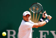 Tennis - ATP 1000 - Monte Carlo Masters - Monte-Carlo Country Club, Roquebrune-Cap-Martin, France - April 20, 2019 Serbia's Dusan Lajovic in action during his match against Russia's Daniil Medvedev REUTERS/Eric Gaillard