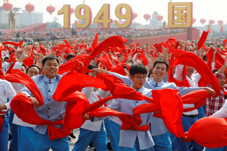 Performers take part in a parade marking the 70th founding anniversary of People's Republic of China, on its National Day in Beijing, China October 1, 2019. (Photo: Thomas Peter/Reuters)