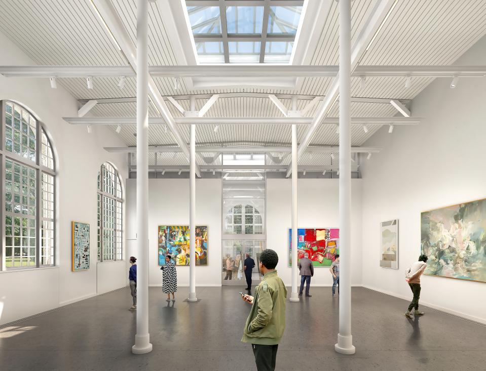 A rendering of the gallery at the Orangerie, the centerpiece of the new David Rockefeller Creative Arts  Center at Pocantico. Expected to open for programming in October, it will host arts exhibits, live performance and more.